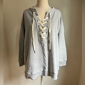 Aerie gray lace up oversized crew sweatshirt, S